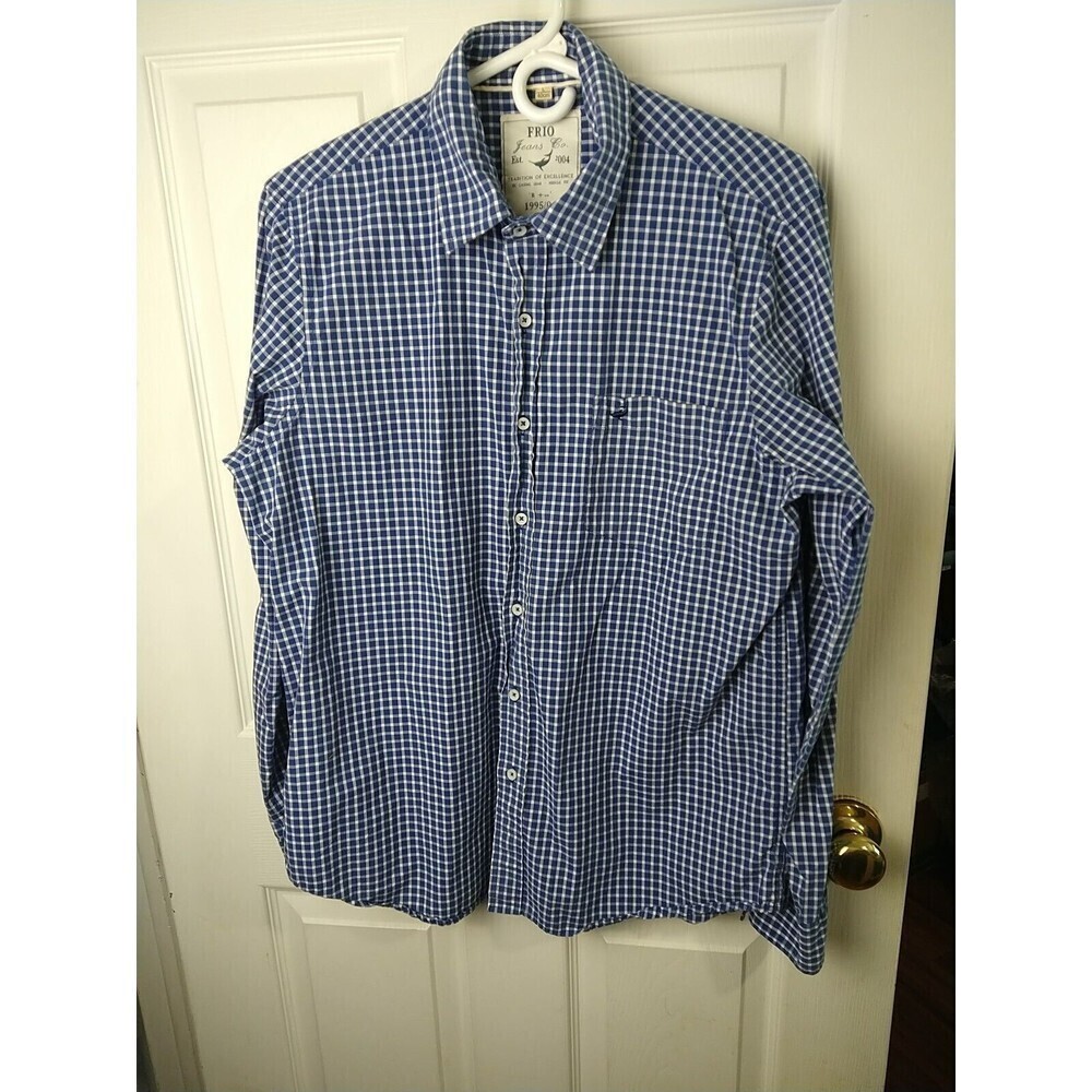 Frio Jeans Blue White Check Collared Long Sleeve Shirt. Size L
